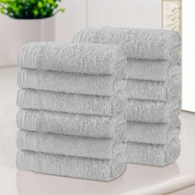 Rayon from Bamboo Eco-Friendly Solid Face Towel Washcloth Set of 12 (Color: platinum, size: 12 Piece Face Towels)