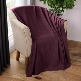 Basketweave All Season Cotton Blanket (Color: Plum, size: Throw)