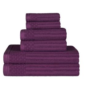 Soho Cotton Ribbed Textured Ultra Absorbent 6 Piece Towel Set (Color: Plum, size: 6 Piece Towel Set)