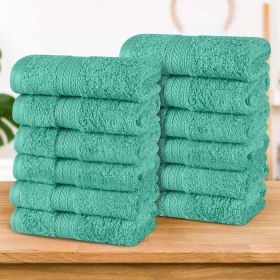 Atlas Cotton Absorbent Heavyweight Face Towel Washcloth Set of 12 (Color: Rivulet, size: 12 Piece Face Towels)