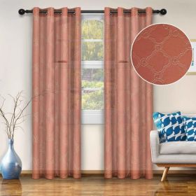 Embroidered Moroccan Trellis Sheer Grommet Curtain Panel Set (Color: Rust, size: 52" X 84")