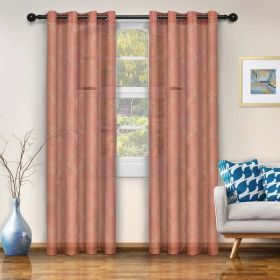 Embroidered Moroccan Trellis Sheer Grommet Curtain Panel Set (Color: Rust, size: 52" X 96")
