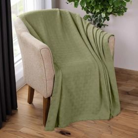 Basketweave All Season Cotton Blanket (Color: Sage, size: Full/Queen)