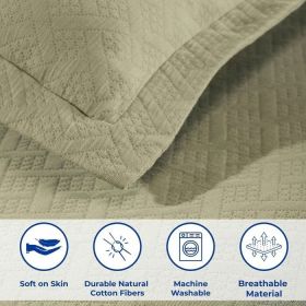 Basket Weave Matelasse Cotton Bedspread Set (Color: Sage, size: QUEEN)