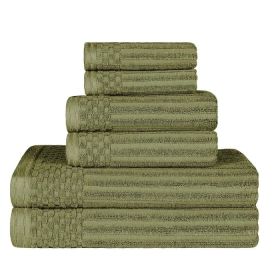 Soho Cotton Ribbed Textured Ultra Absorbent 6 Piece Towel Set (Color: Sage, size: 6 Piece Towel Set)