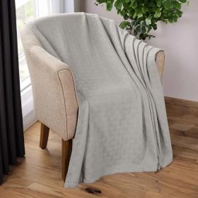 Basketweave All Season Cotton Blanket (Color: Silver, size: Throw)