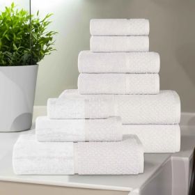 Lodie Cotton Jacquard Solid and Two-Toned 9 Piece Assorted Towel Set (Color: Stone-White, size: 9 Piece Towel Set)
