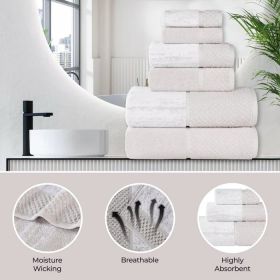 Lodie Cotton Jacquard Solid and Two-Toned Bath Towel Set of 4 (Color: Stone-White, size: 4 Piece Bath Towels)