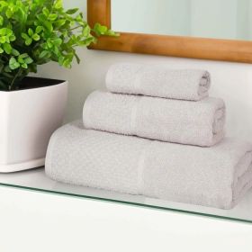 Lodie Cotton Plush Absorbent Jacquard Solid 3 Piece Assorted Towel Set (Color: Stone, size: 3 Piece Towel Set)
