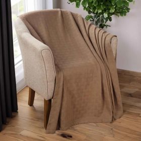 Basketweave All Season Cotton Blanket (Color: Taupe, size: Throw)