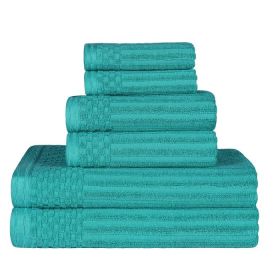 Soho Cotton Ribbed Textured Ultra Absorbent 6 Piece Towel Set (Color: Turquoise, size: 6 Piece Towel Set)