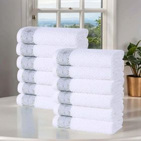 Medallion Cotton Jacquard Textured Face Towels/ Washcloths, Set of 12 (Color: White-Silver, size: 12 Piece Face Towels)