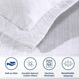 Basket Weave Matelasse Cotton Bedspread Set (Color: White, size: KING)
