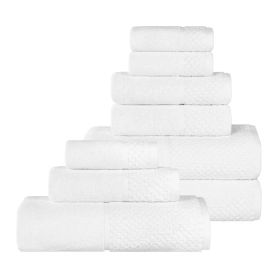 Lodie Cotton Jacquard Solid and Two-Toned 9 Piece Assorted Towel Set (Color: White, size: 9 Piece Towel Set)