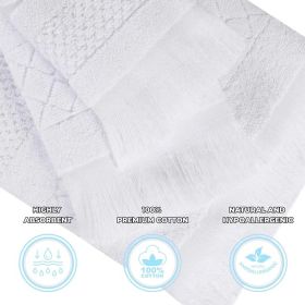 Rolla Cotton Geometric Jacquard Plush Face Towel Washcloth Set of 12 (Color: White, size: 12 Piece Face Towels)