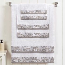 Wisteria Cotton Medium Weight Floral Jacquard Border 6 Piece Towel Set (Color: White, size: 6 Piece Towel Set)