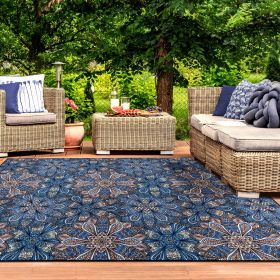 Cassidy Floral Bohemian Non-Slip Indoor Outdoor Area Rug (Color: Blue, size: 6'x9')