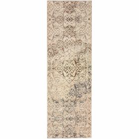 Corbin Damask Indoor Large Area Rugs Or Runner Rug (Color: Beige, size: 2'7"x8')