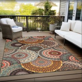 Evaline Medallion Non-Slip Indoor Outdoor Area Rug (Color: Black, size: 2'7"x6')