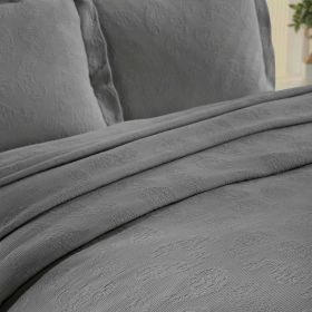 Jacquard MatelassÃ© Paisley Cotton Bedspread Set (Color: Grey, size: QUEEN)
