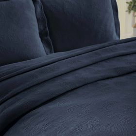 Jacquard MatelassÃ© Paisley Cotton Bedspread Set (Color: Navy Blue, size: Full)
