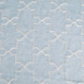 Embroidered Quatrefoil Semi Sheer 2 Piece Curtain Panel Set (Color: Light Blue, size: 52" X 63")