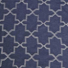Embroidered Quatrefoil Semi Sheer 2 Piece Curtain Panel Set (Color: Navy Blue, size: 52" X 63")
